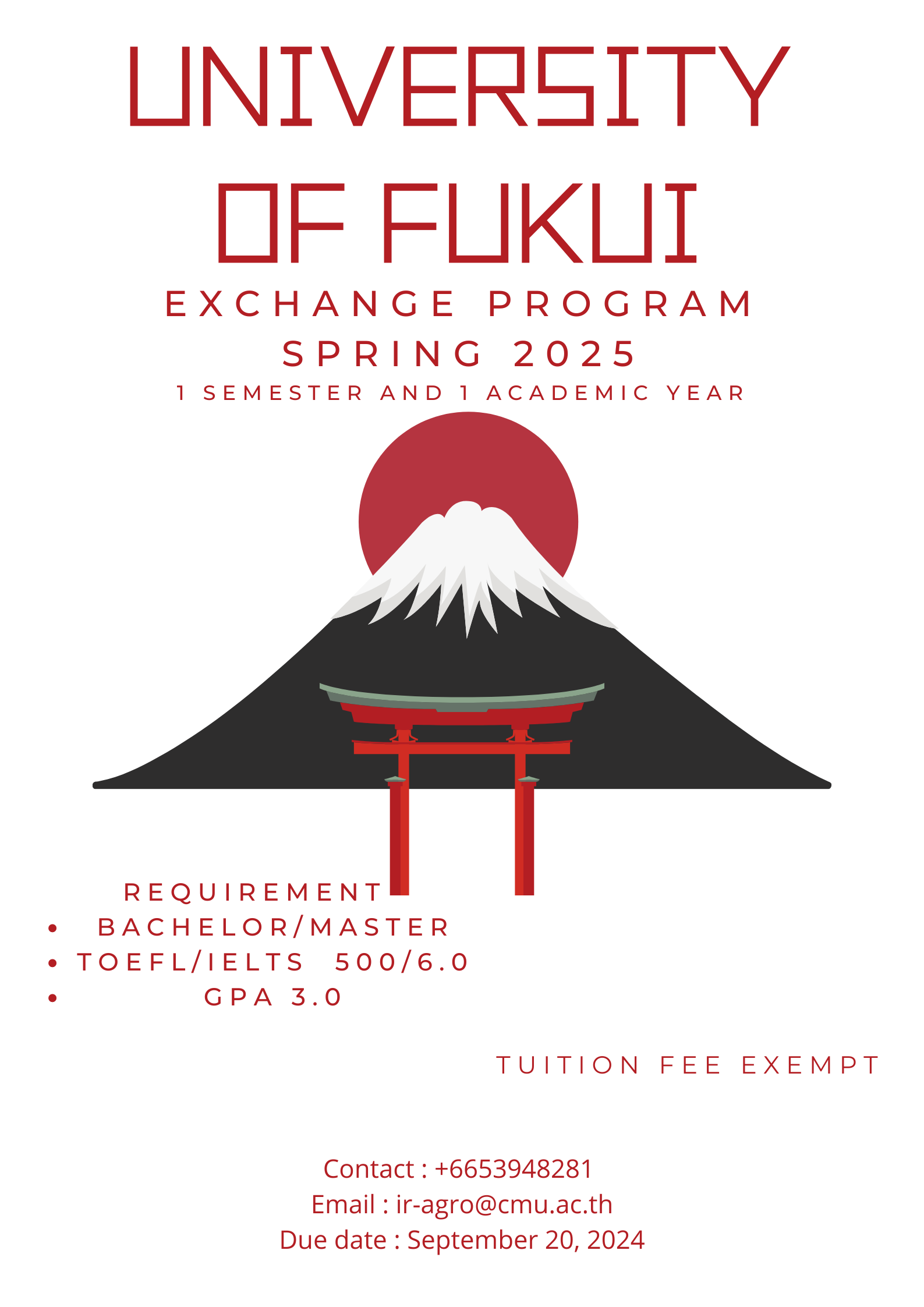 ทุนแลกเปลี่ยน University of Fukui ประเทศญี่ปุ่น