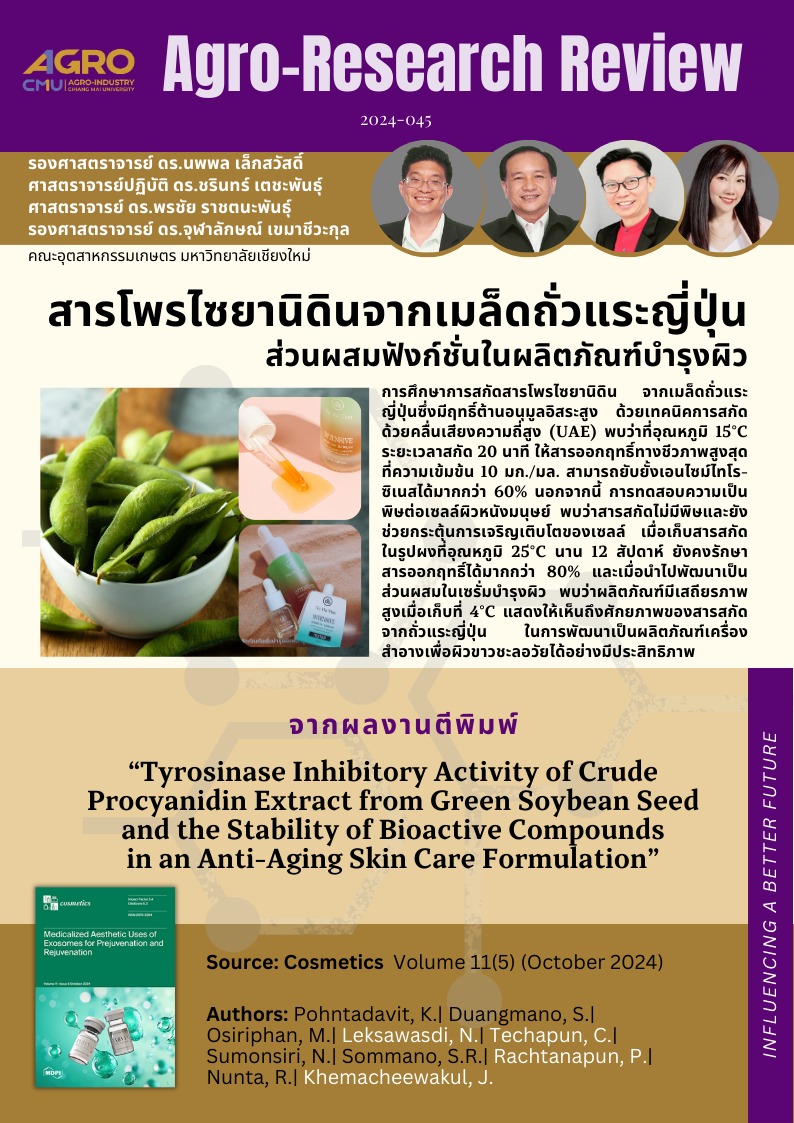 แนะนำงานวิจัย 2024-045: สารโพรไซยานิดินจากเมล็ดถั่วแระญี่ปุ่น ส่วนผสมฟังก์ชั่นในผลิตภัณฑ์บำรุงผิว