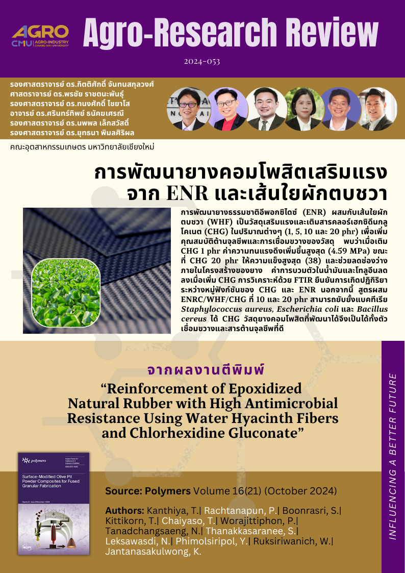 แนะนำงานวิจัย 2024-053: การพัฒนายางคอมโพสิตเสริมแรงจาก ENR และเส้นใยผักตบชวา