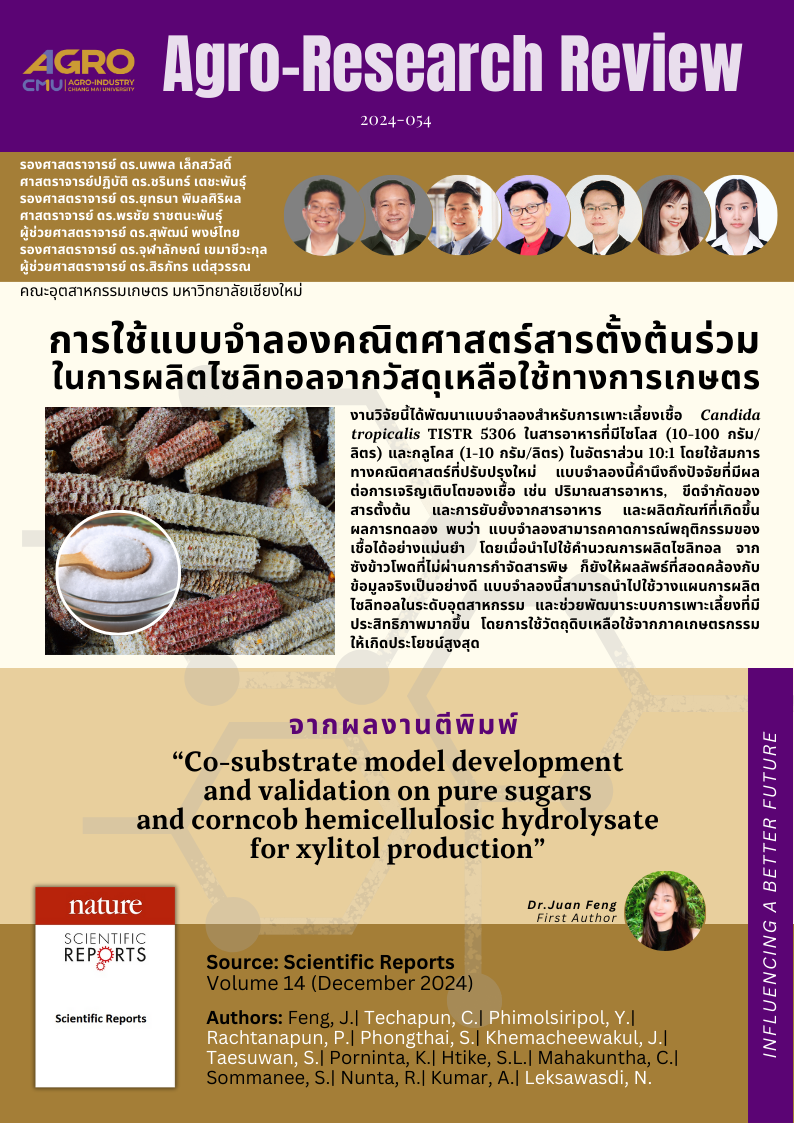 แนะนำงานวิจัย 2024-054: การใช้แบบจำลองร่วมของสารตั้งต้นในการผลิตไซลิทอลจากวัสดุเหลือใช้ทางการเกษตร