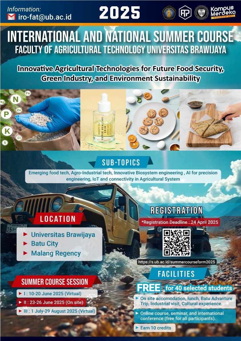 ประชาสัมพันธ์กิจกรรม International and National Summer Course at Faculty of Agricultural Technology Univeritas Brawijaya ประเทศอินโดนีเซีย ปี 2025