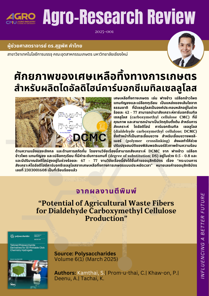แนะนำงานวิจัย 2025-001: ศักยภาพของเศษเหลือทิ้งทางการเกษตรสำหรับผลิตไดอัลดิไฮน์คาร์บอกซีเมทิลเซลลูโลส