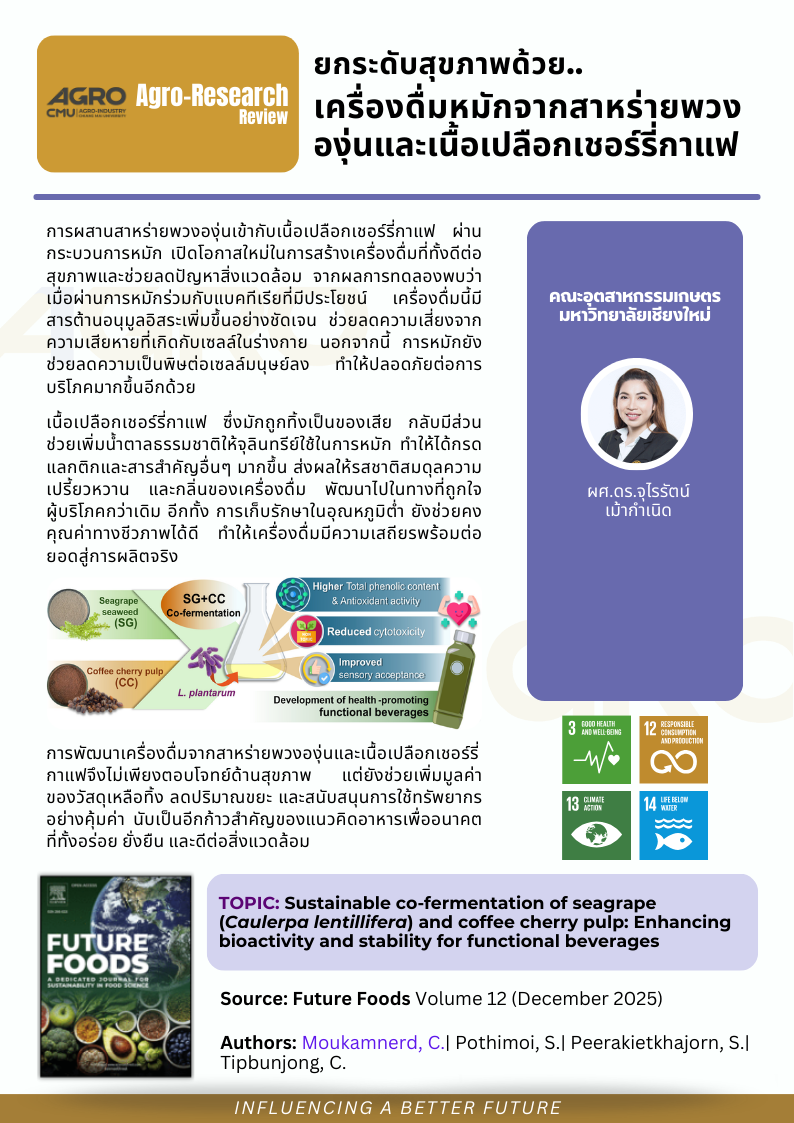 ยกระดับสุขภาพด้วยเครื่องดื่มหมักจากสาหร่ายพวงองุ่นและเนื้อเปลือกเชอร์รี่กาแฟ